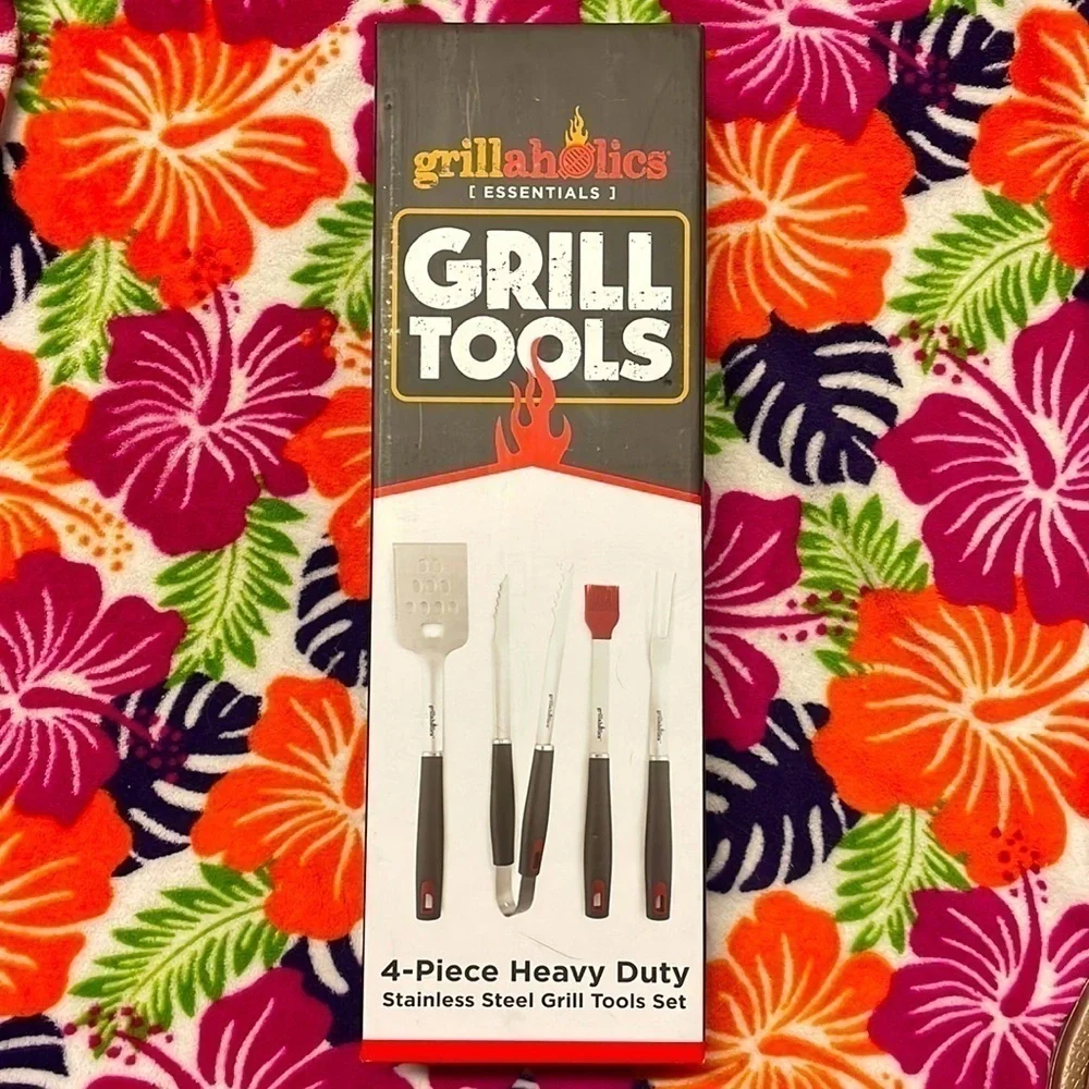 Brand New Grillaholics BBQ 4-Piece Heavy Duty Stainless Steel Grill Tools Set